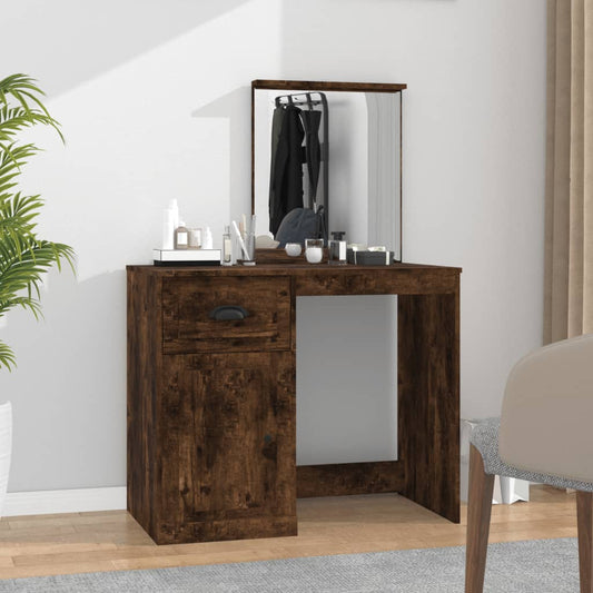 Dressing Table with Mirror Smoked Oak 90x50x132.5 cm Engineered Wood