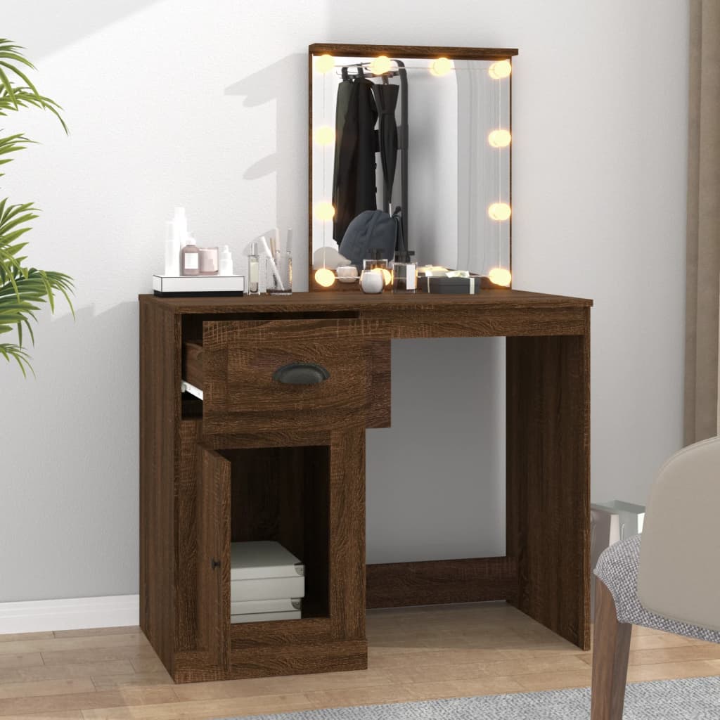 Dressing Table with LED Brown Oak 90x50x132.5 cm Engineered Wood