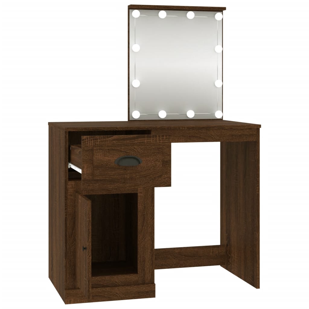 Dressing Table with LED Brown Oak 90x50x132.5 cm Engineered Wood