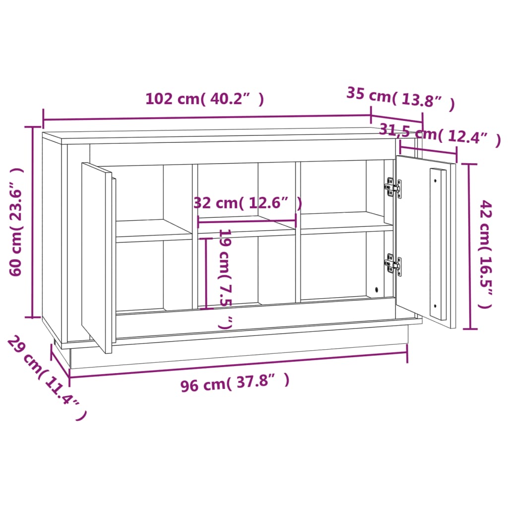 Sideboard Grey Sonona 102x35x60 cm Engineered Wood