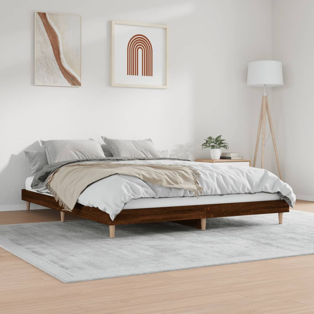 Bed Frame Brown Oak 200x200 cm Engineered Wood