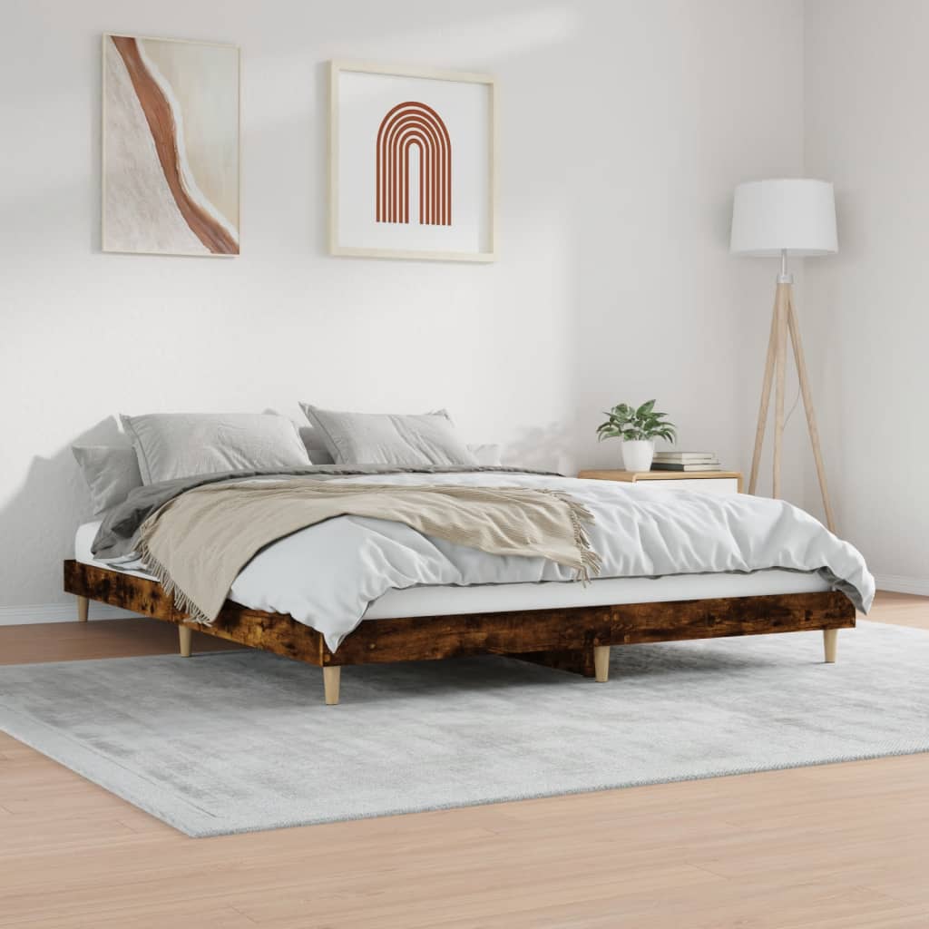 Bed Frame without Mattress Smoked Oak 140x200 cm Engineered Wood