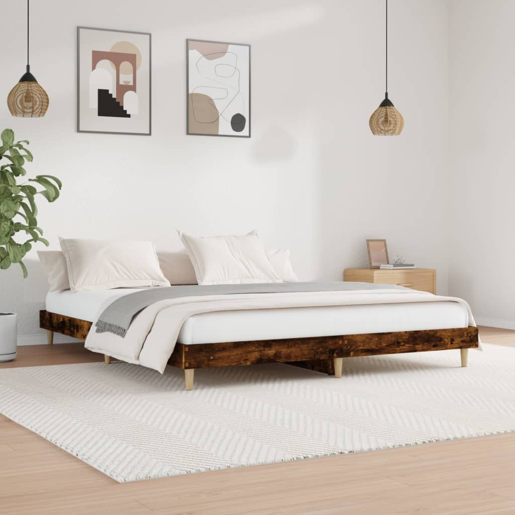 Bed Frame without Mattress Smoked Oak 140x200 cm Engineered Wood