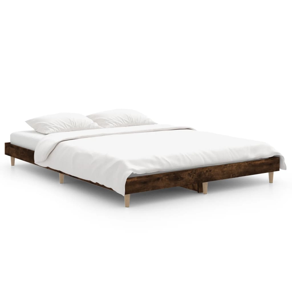 Bed Frame without Mattress Smoked Oak 135x190 cm Double Engineered Wood