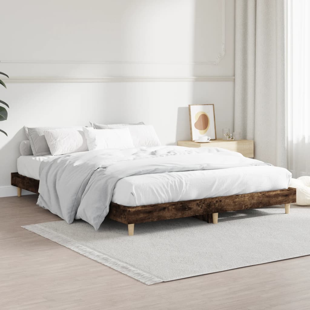 Bed Frame without Mattress Smoked Oak 135x190 cm Double Engineered Wood