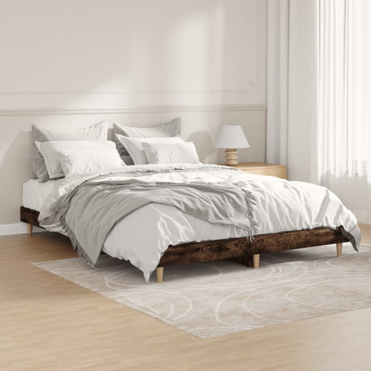 Bed Frame without Mattress Smoked Oak 135x190 cm Double Engineered Wood