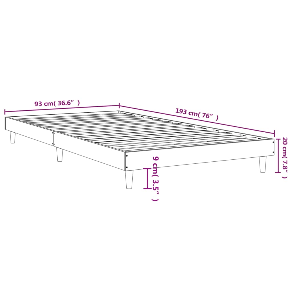 Bed Frame Smoked Oak 90x190 cm Single Engineered Wood