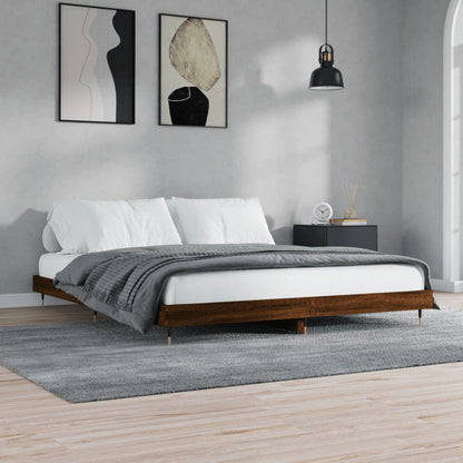 Bed Frame without Mattress Brown Oak 140x200 cm Engineered Wood