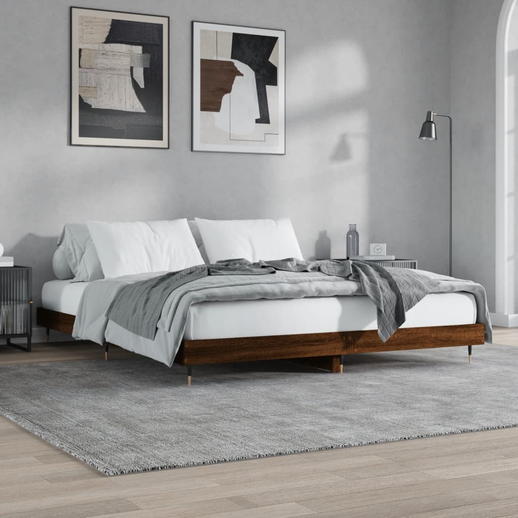 Bed Frame without Mattress Brown Oak 140x200 cm Engineered Wood