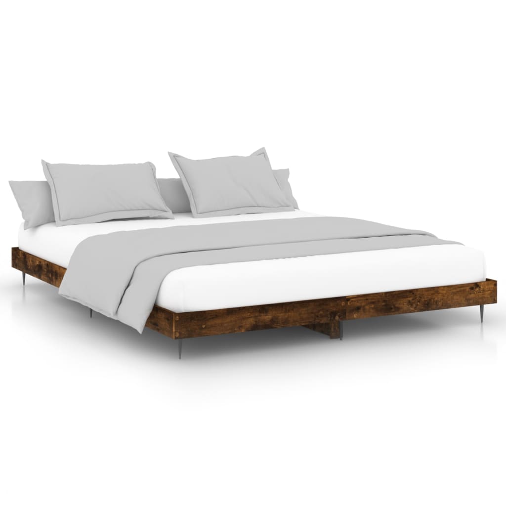 Bed Frame Smoked Oak 200x200 cm Engineered Wood