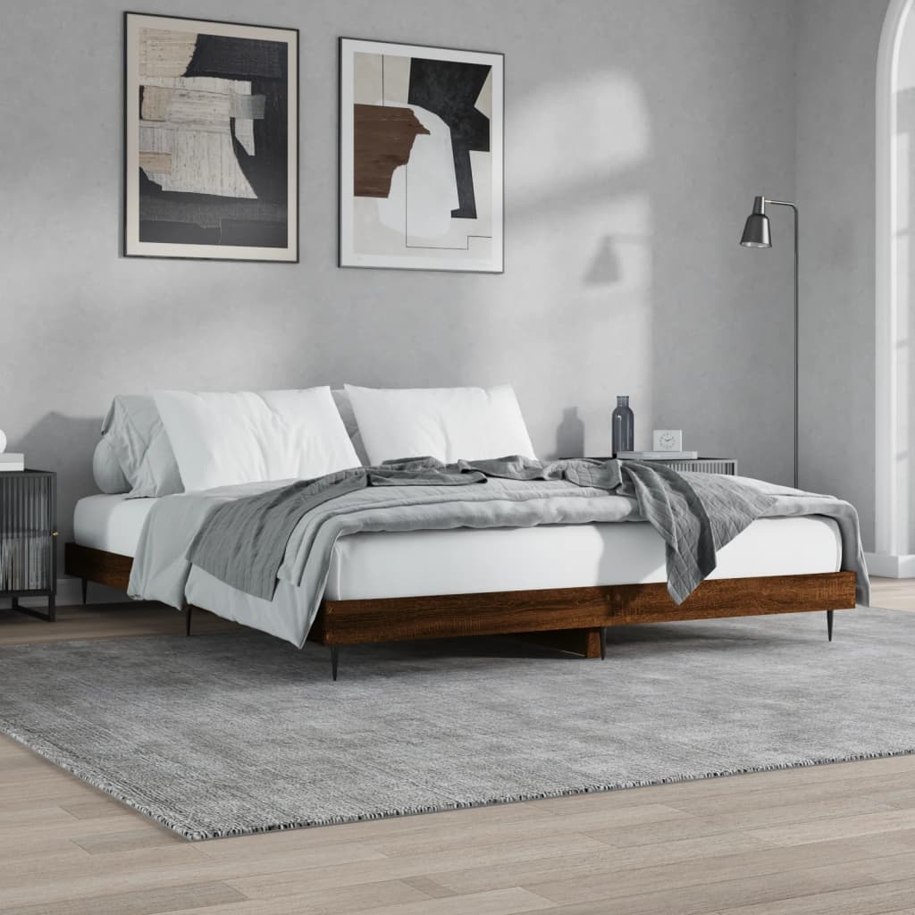 Bed Frame without Mattress Brown Oak 180x200 cm Super King Engineered Wood