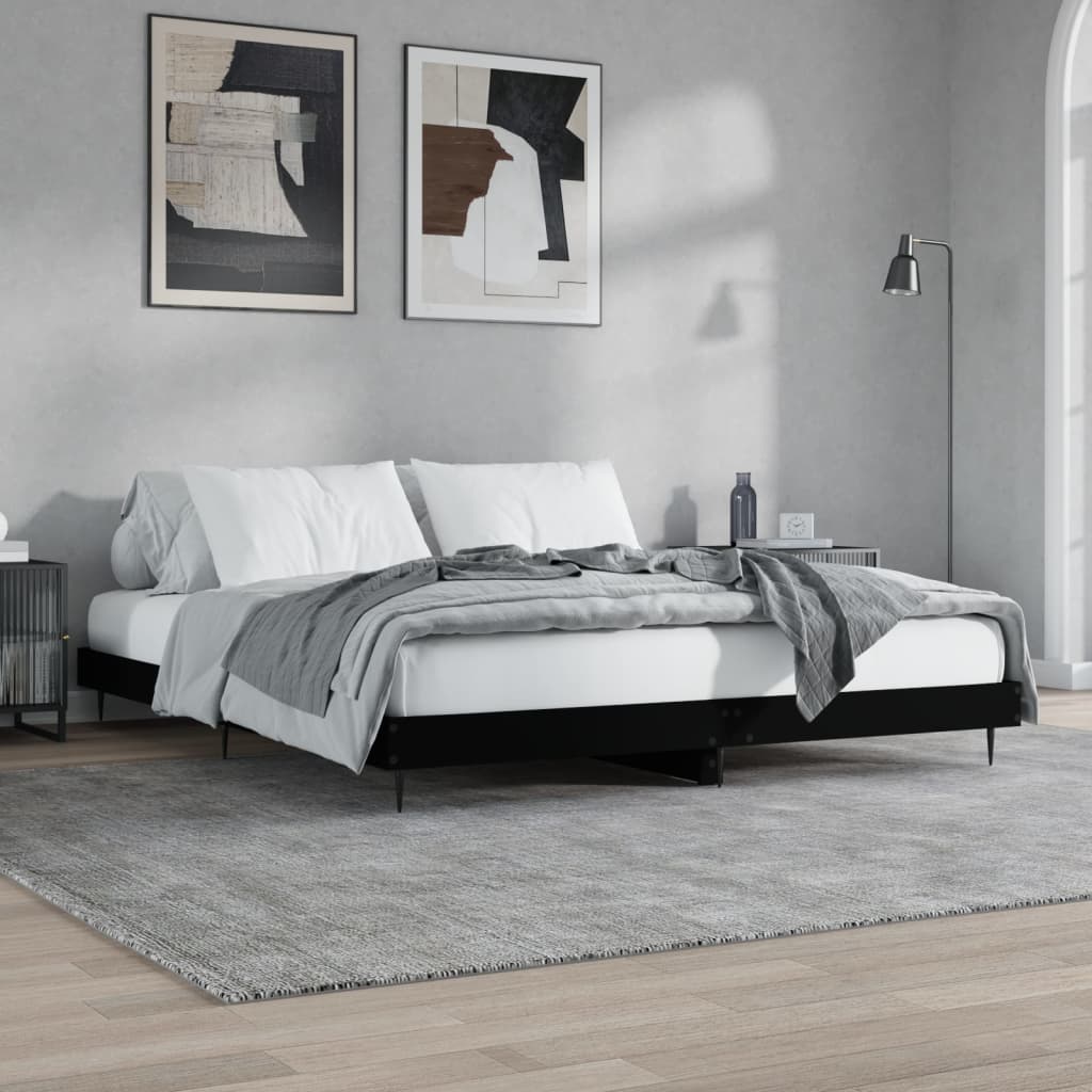 Bed Frame Black Queen Size Engineered Wood