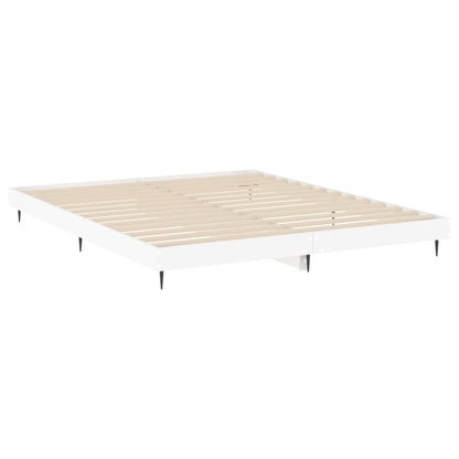 Bed Frame White Tall Double Engineered Wood