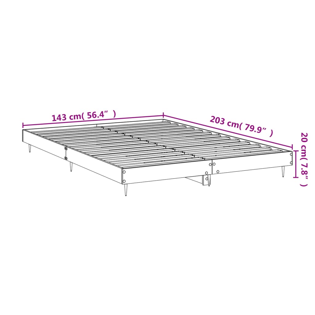 Bed Frame White Tall Double Engineered Wood