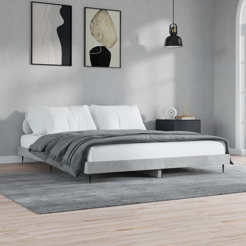 Bed Frame Concrete Grey Tall Small Double Engineered Wood