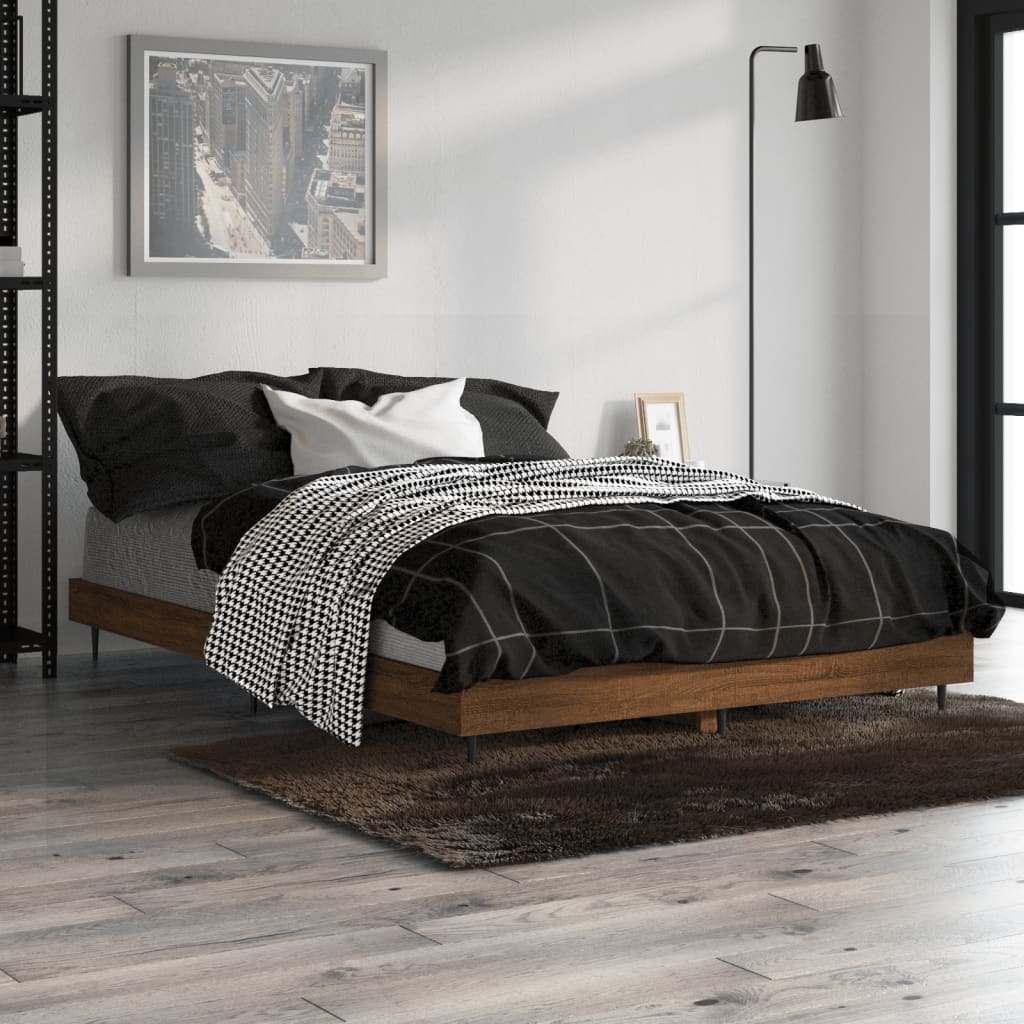 Bed Frame Brown Oak 120x190 cm Small Double Engineered Wood