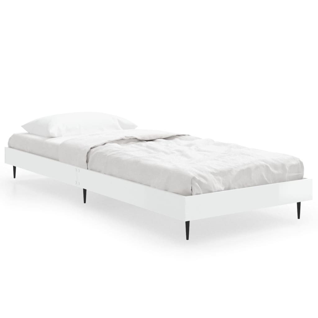 Bed Frame without Mattress High Gloss White 75x190 cm Small Single