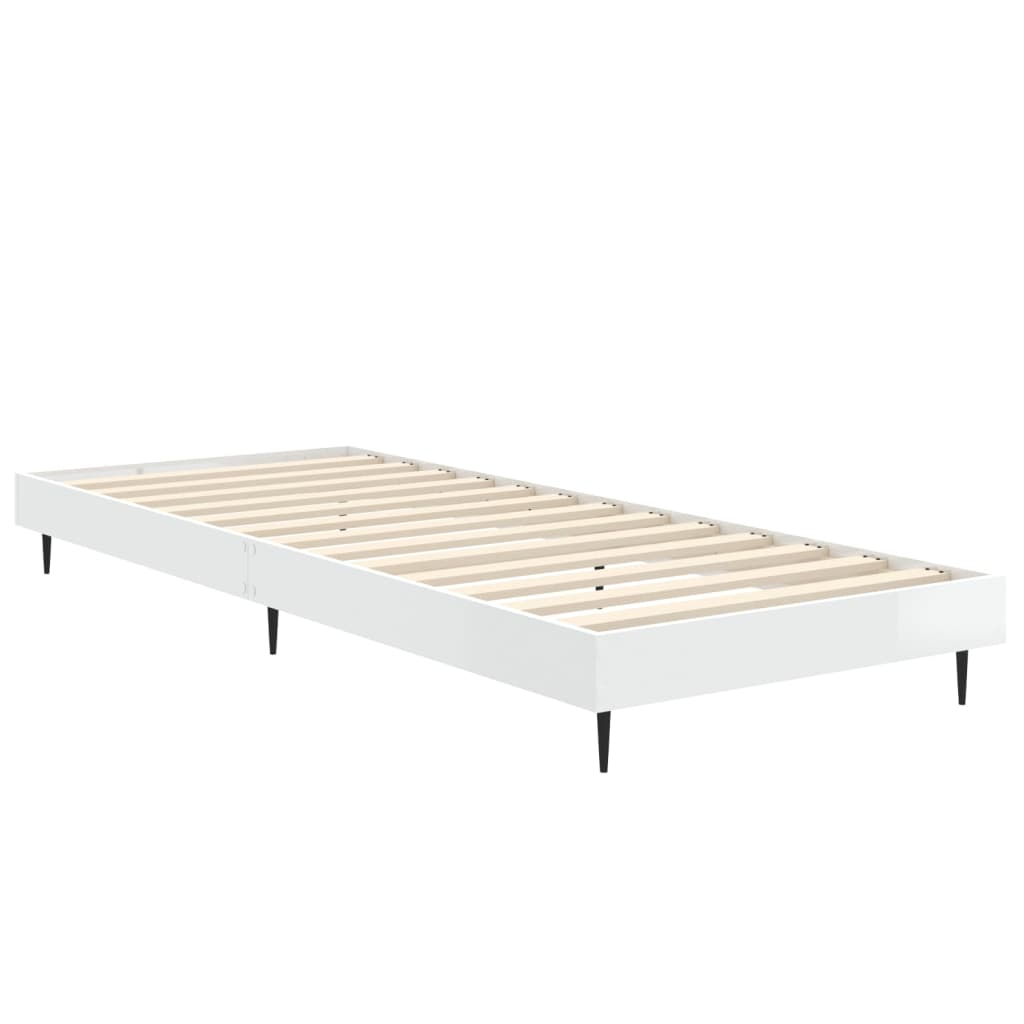 Bed Frame without Mattress High Gloss White 75x190 cm Small Single