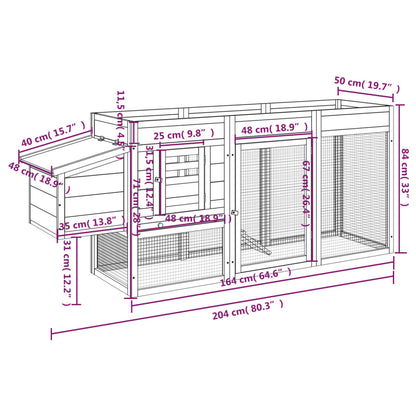 Chicken Coop Mocha 204x50x84 cm Solid Wood Pine