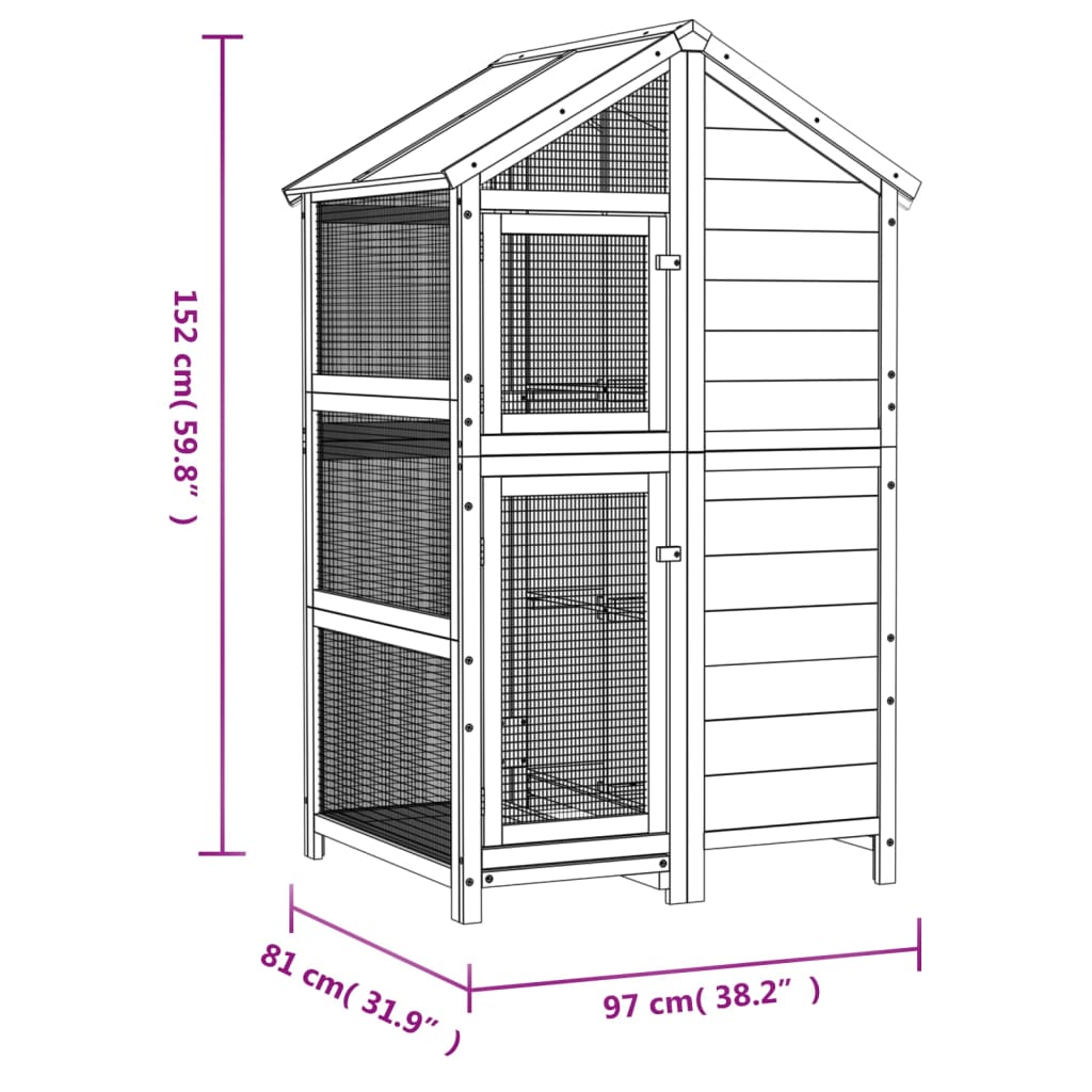 Bird House Grey 97x81x152 cm Solid Wood Pine