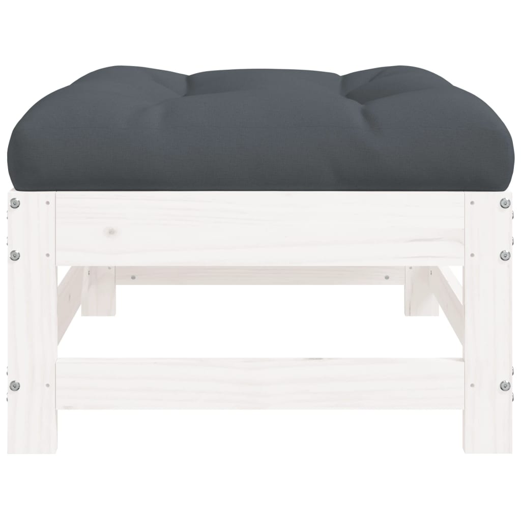 Garden Footstool with Cushion White Solid Wood Pine