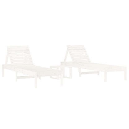 Sun Loungers 2 pcs with Table White Solid Wood Pine