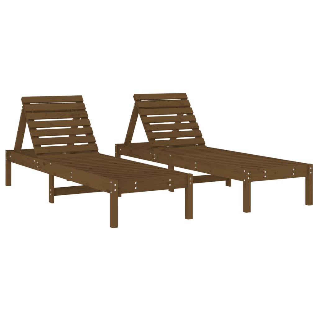 Sun Loungers 2 pcs with Table Honey Brown Solid Wood Pine