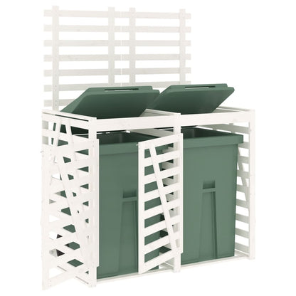 Double Wheelie Bin Storage White Solid Wood Pine