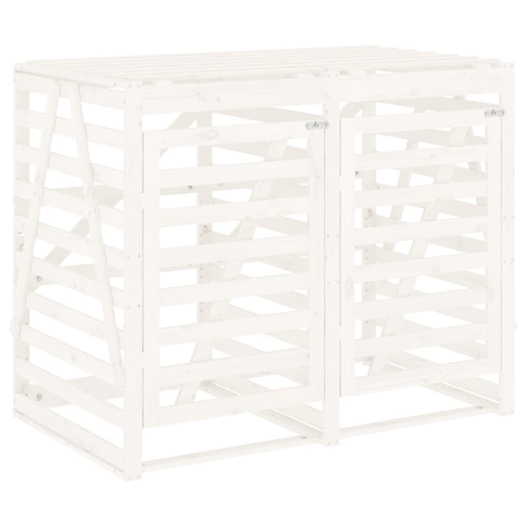 Double Wheelie Bin Storage White Solid Wood Pine