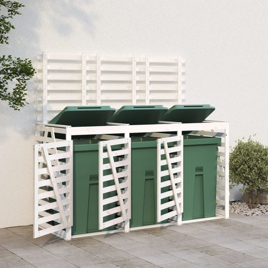 Triple Wheelie Bin Storage White Solid Wood Pine