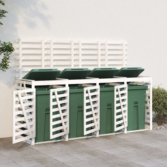 Quadruple Wheelie Bin Storage White Solid Wood Pine