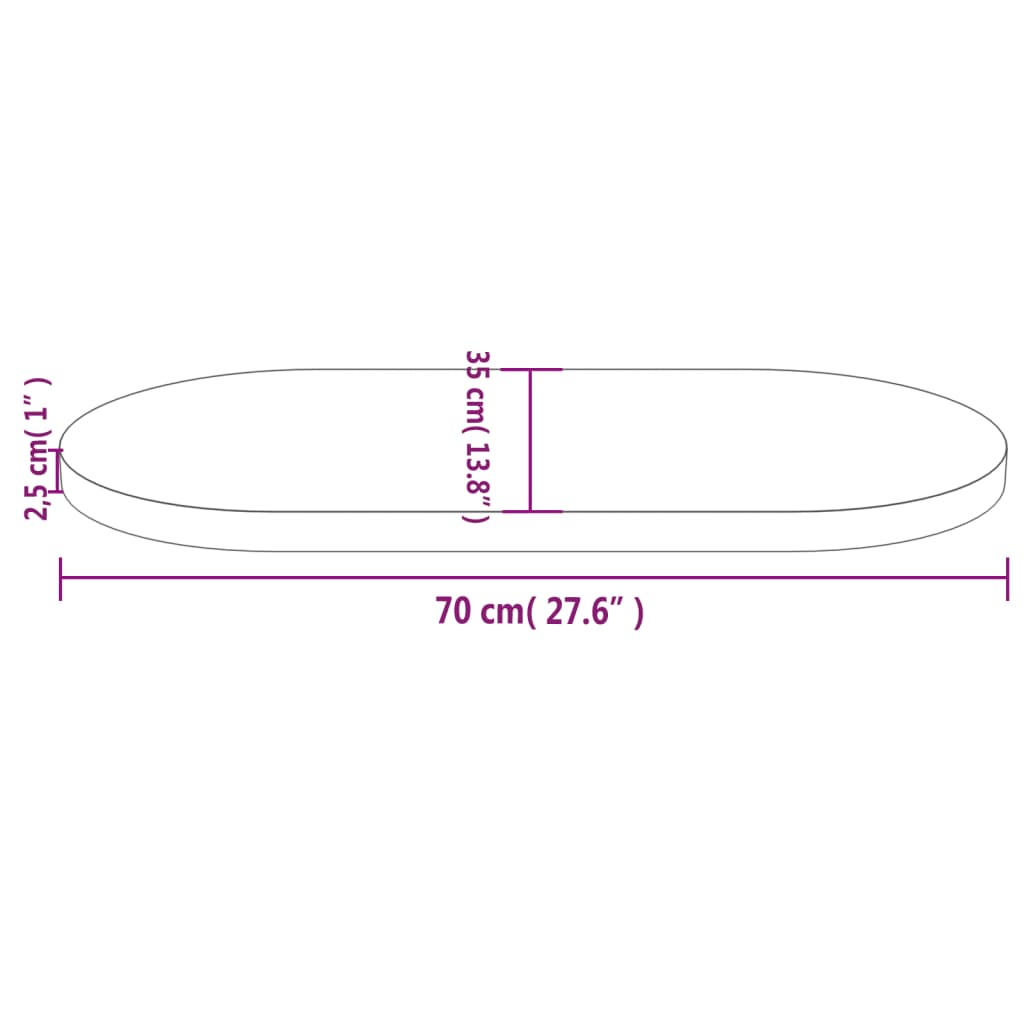 Table Top 70x35x2.5 cm Solid Wood Pine Oval