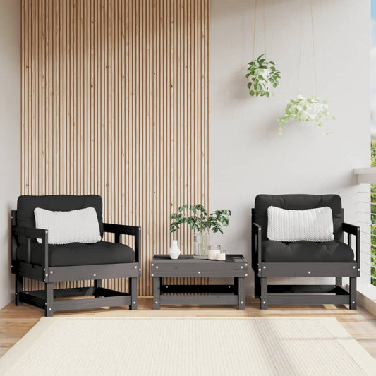 Garden Chairs 2 pcs Grey Solid Wood Pine