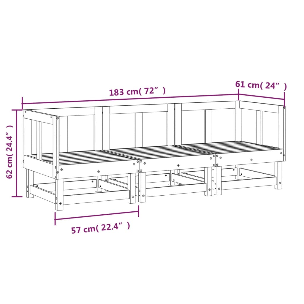 3 Piece Garden Lounge Set Impregnated Wood Pine