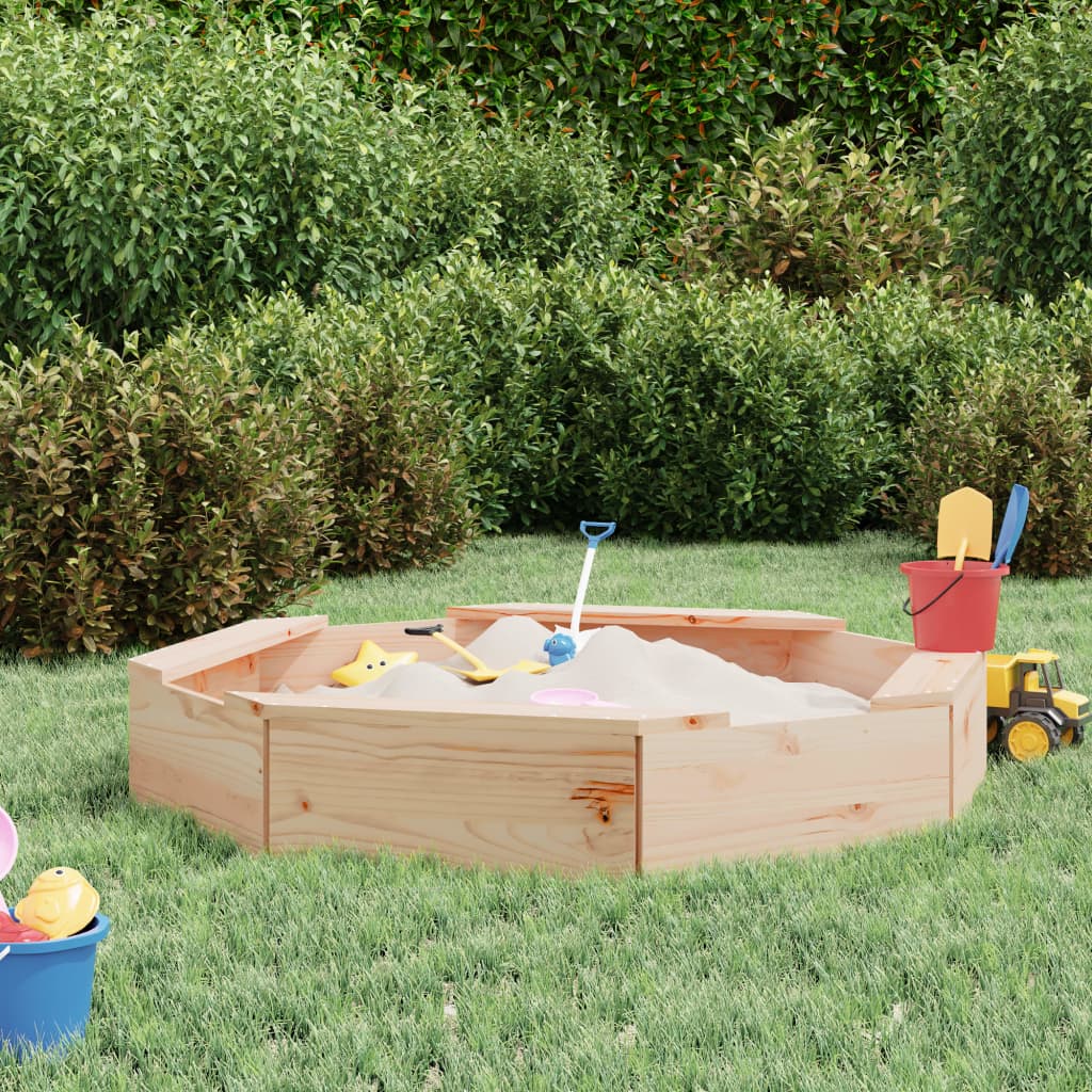 Sandbox with Seats Octagon Solid Wood Pine