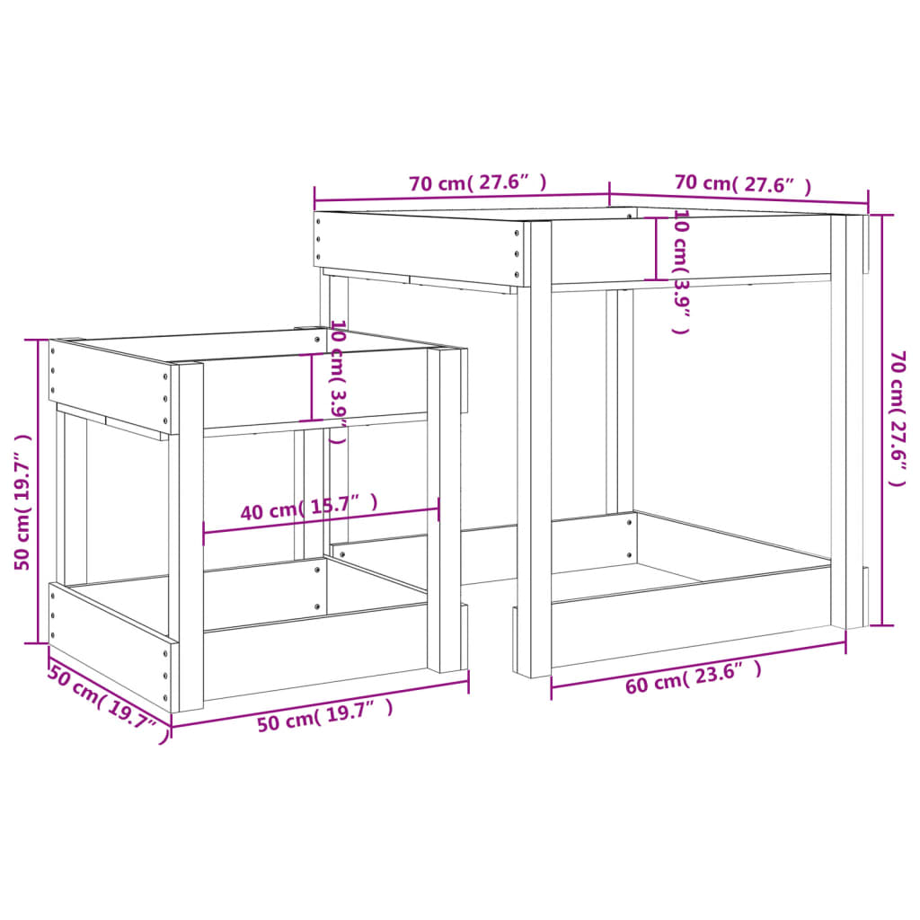 Sand Tables 2 pcs Solid Wood Pine