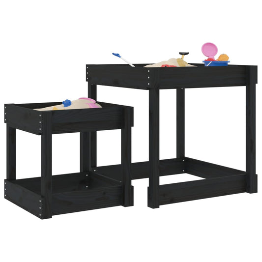 Sand Tables 2 pcs Black Solid Wood Pine