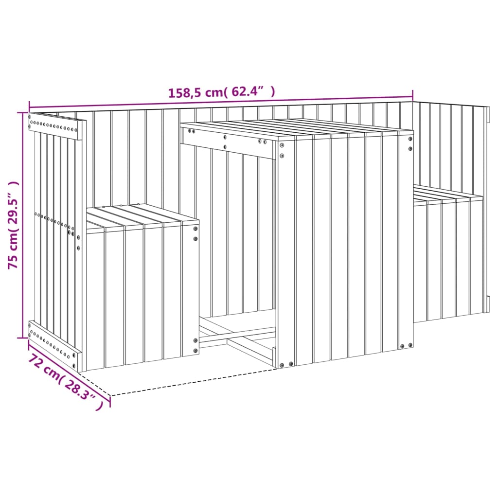 Balcony Set 2-Seater White Solid Wood Pine