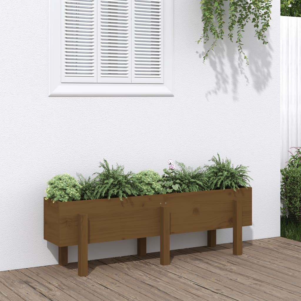 Garden Raised Bed Honey Brown 121x30x38 cm Solid Wood Pine