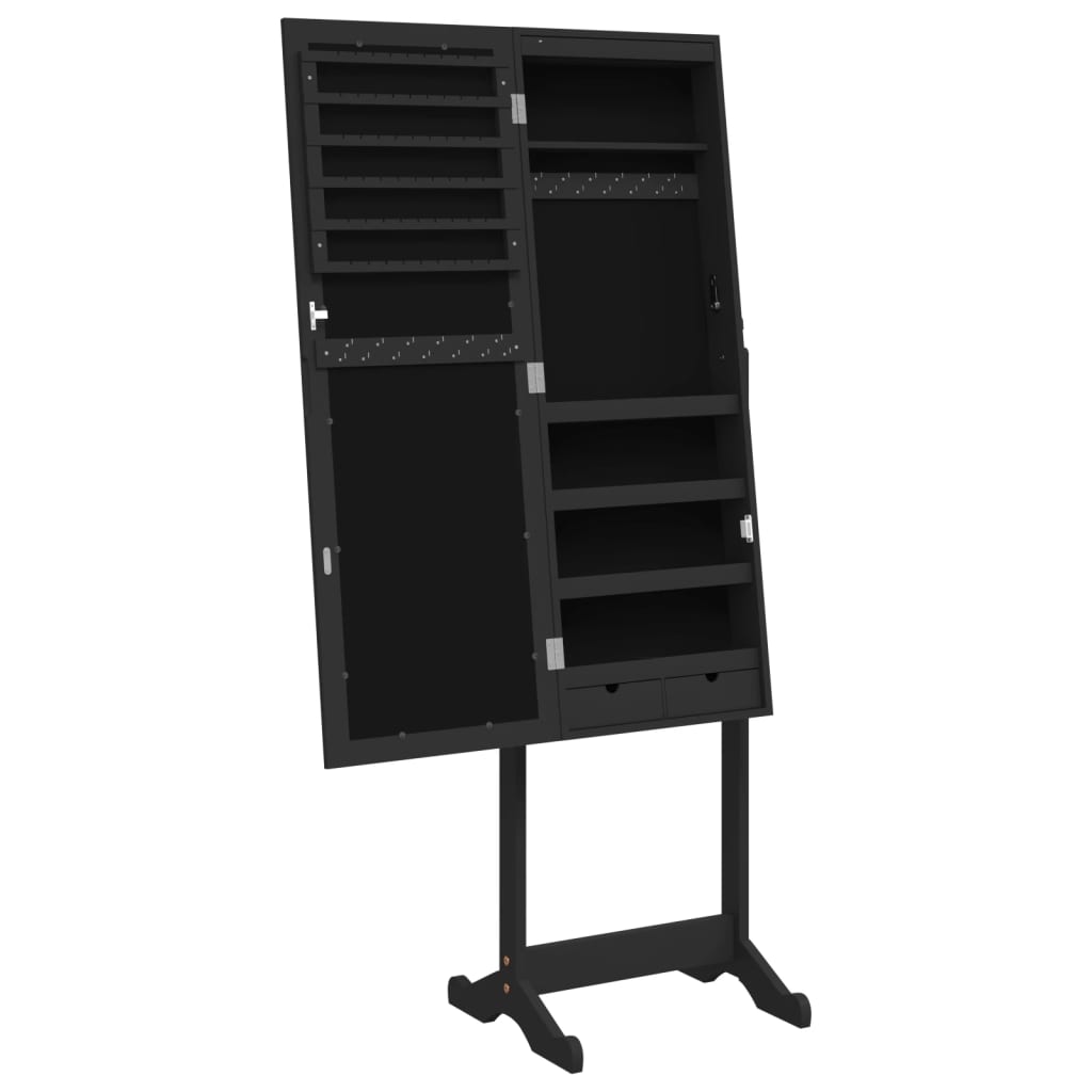 Mirror Jewellery Cabinet with LED Lights Free Standing Black