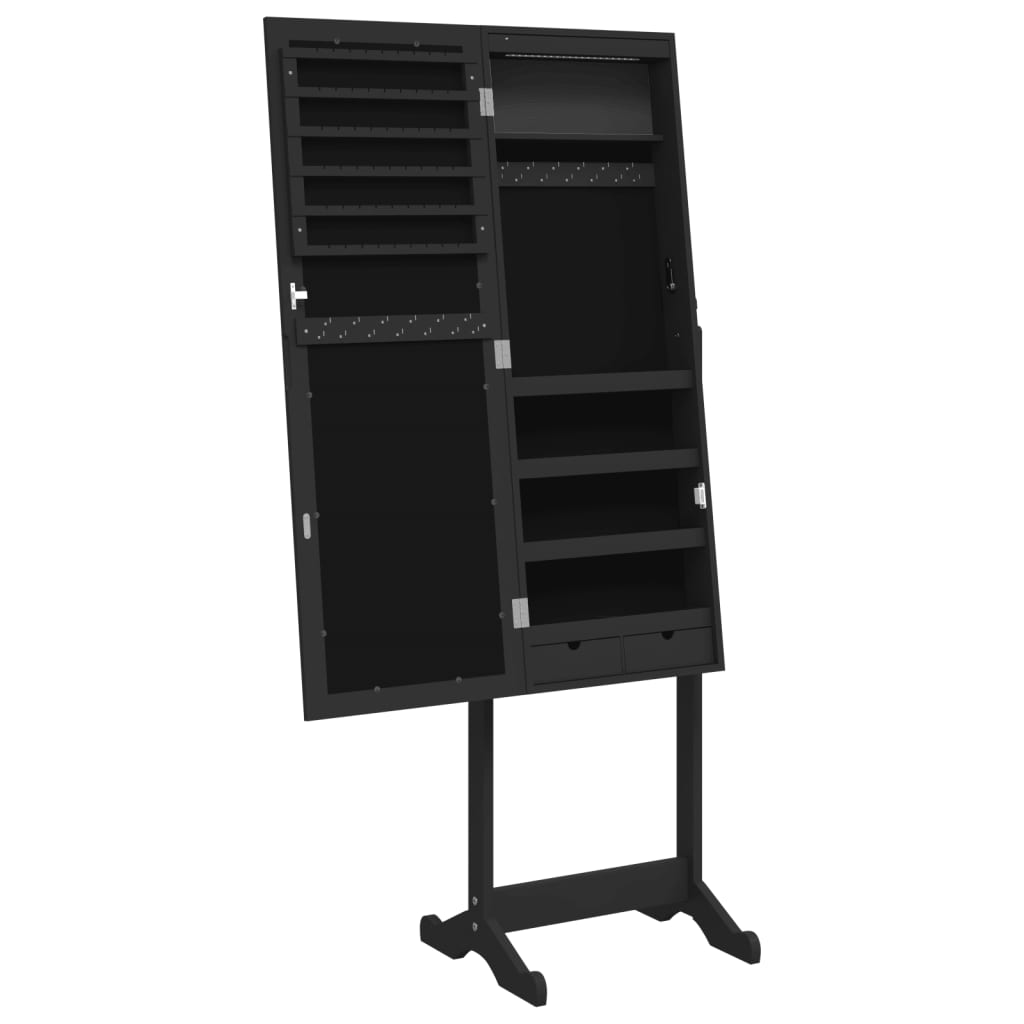 Mirror Jewellery Cabinet with LED Lights Free Standing Black