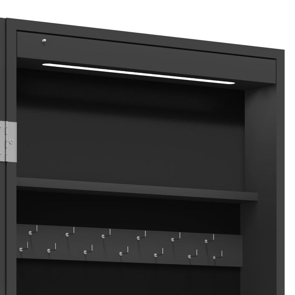 Mirror Jewellery Cabinet with LED Lights Free Standing Black