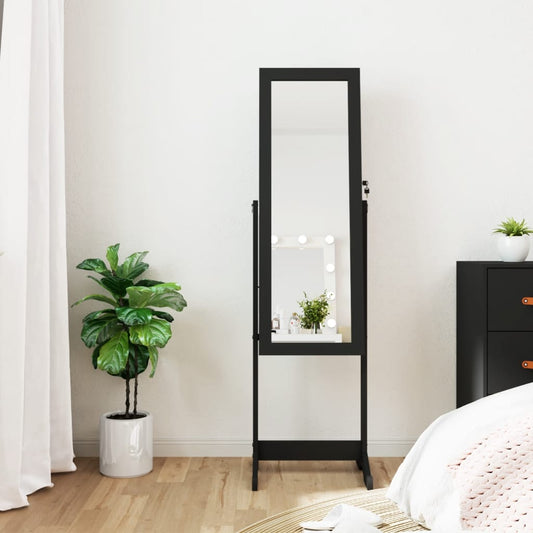 Mirror Jewellery Cabinet with LED Lights Free Standing Black