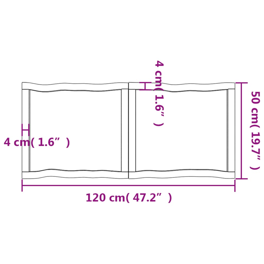 Table Top 120x50x(2-6) cm Untreated Solid Wood Live Edge