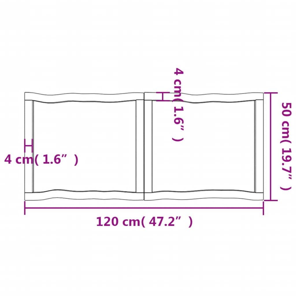 Table Top 120x50x(2-6) cm Untreated Solid Wood Live Edge