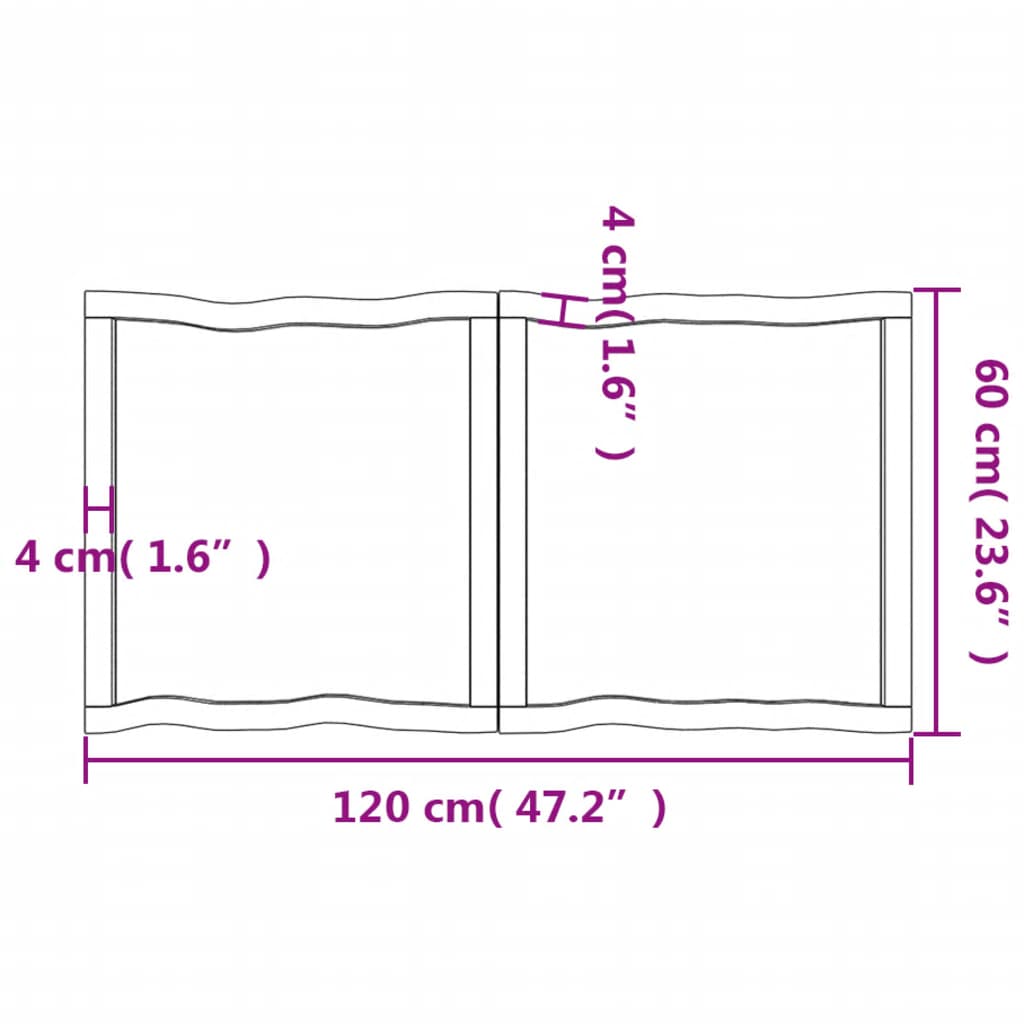 Table Top 120x60x(2-6) cm Untreated Solid Wood Live Edge