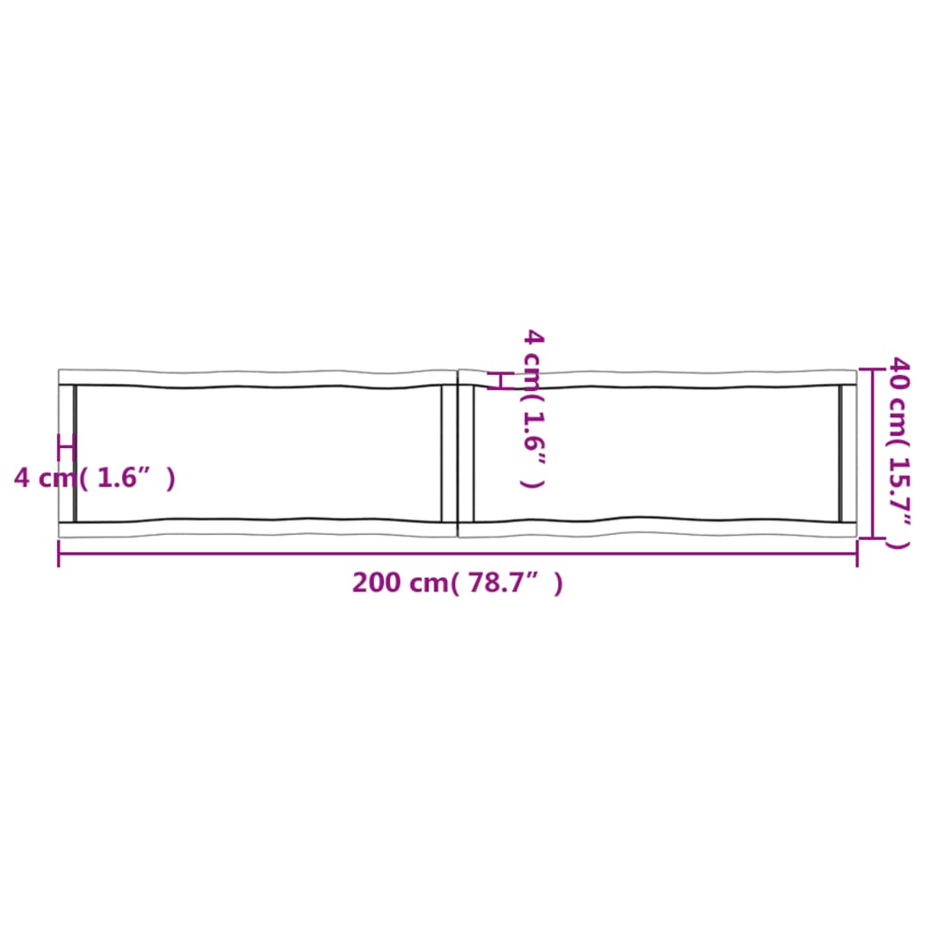 Table Top 200x40x(2-6) cm Untreated Solid Wood Live Edge