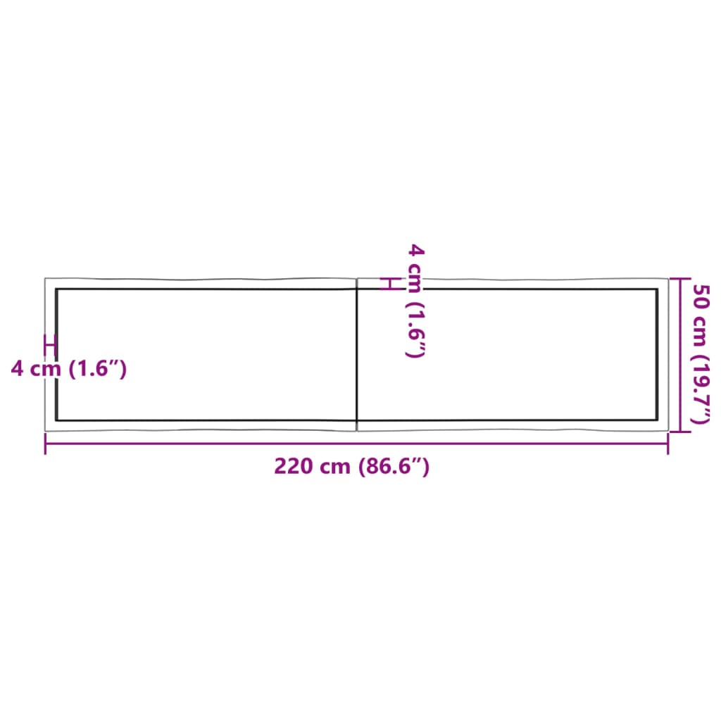 Table Top 220x50x(2-6) cm Untreated Solid Wood Live Edge