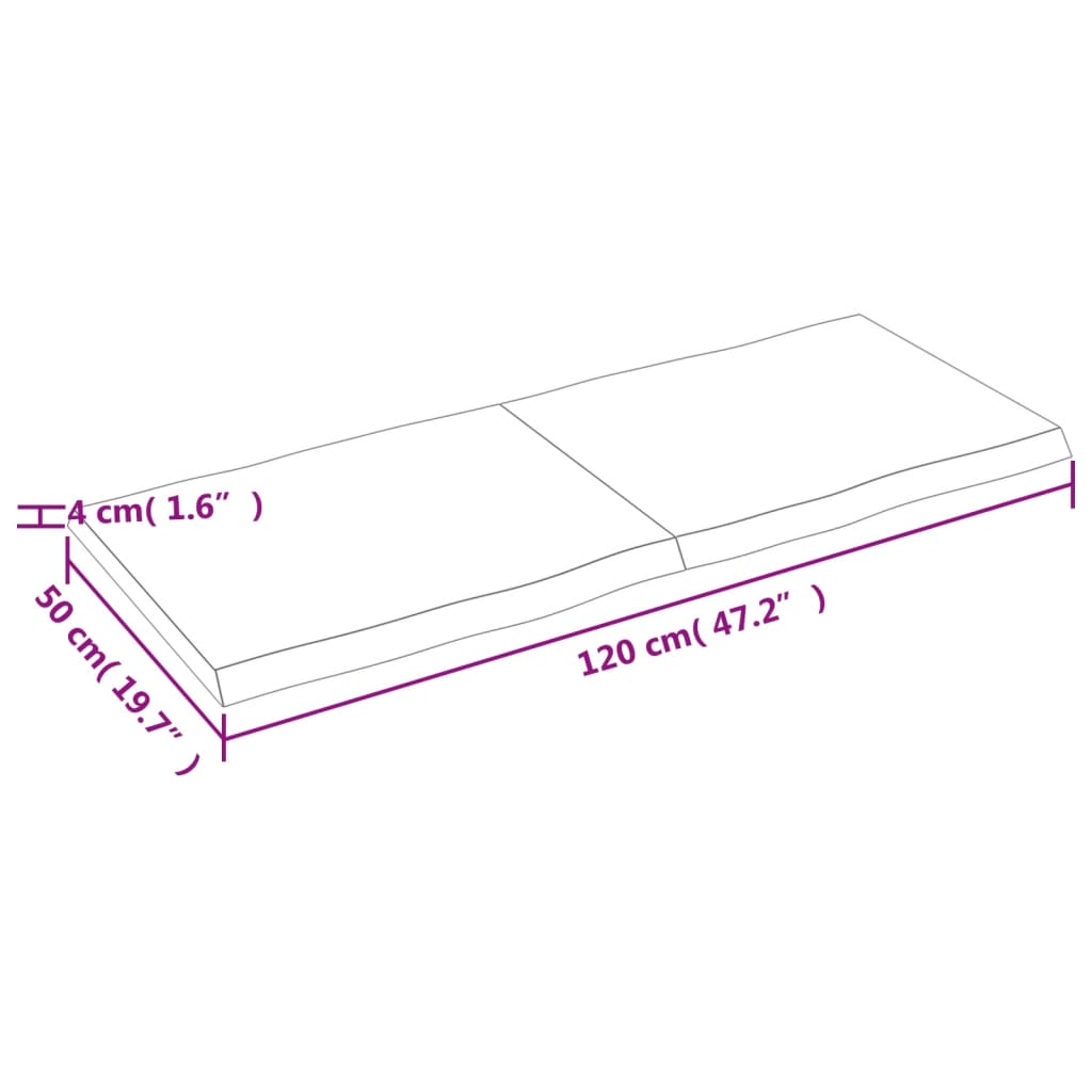 Table Top Light Brown 120x50x(2-4)cm Treated Solid Wood Live Edge