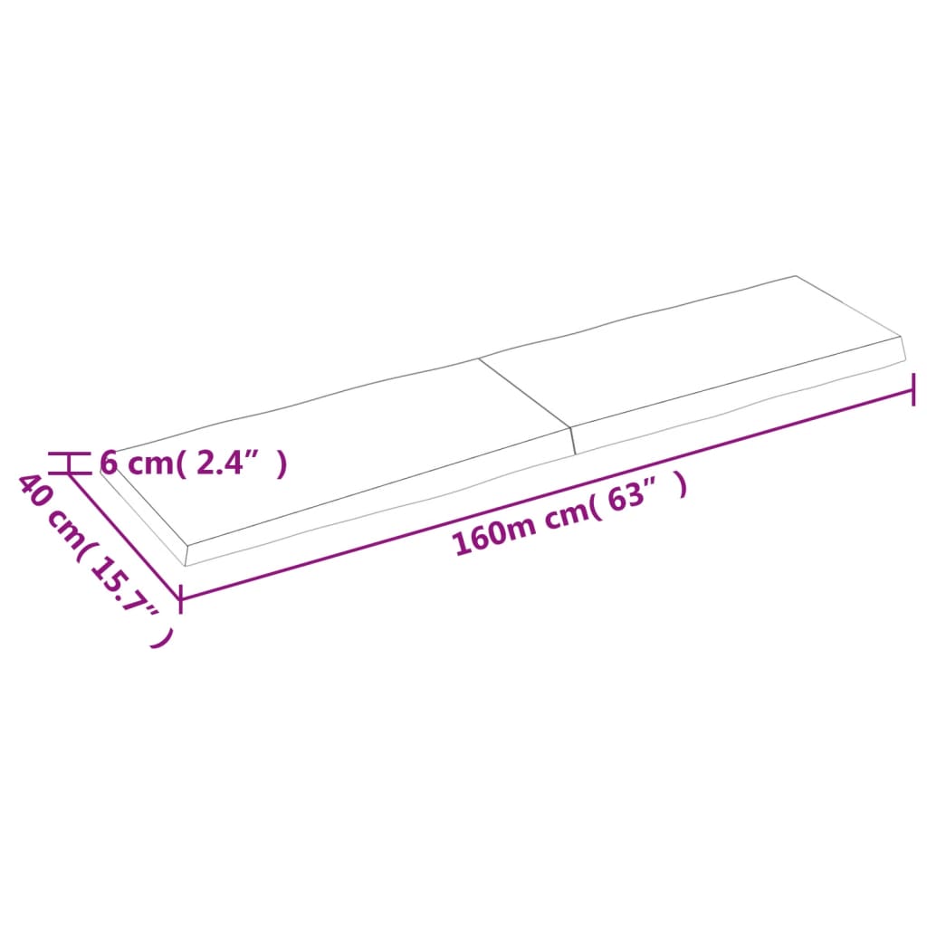 Table Top Light Brown 160x40x(2-6)cm Treated Solid Wood Live Edge